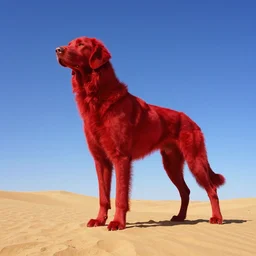 sunny karst desert wide shot, blue skies, crimson hound beast, vivid fantasy concept art by greg rutkowski