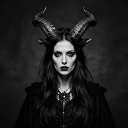 portrait of a scandinavian holy undead witch female with animal horns, satanic kvlt by peder balke by peder balke by greg rutkowski, by guido crepax by norman bluhm mystic high contrast monochromatic noir