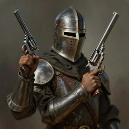 A medieval knight with his helm off, holding a .44 Magnum, painted by Craig Mullins, trending on ArtStation