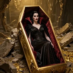 A portrait of a female vampire in coffin on ruins,by Albert Lynch,Andrei Riabovitchev,,Gregory Crewdson,James Paick,Greg Rutkowski,aaron horkey,trending on pinterest,Blade Runner 2049,luxury,mythological,ultra realistic,high detail,golden ratio,cinematic lighting,maximalist