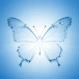 water droplets water transparent water butterfly water outline. studio lighting, blue radial gradient background 3 8 4 0 x 2 1 6 0