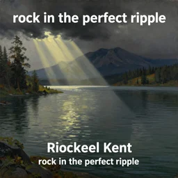 a liminal ding yi and rockwell kent painting titled'rock in the perfect ripple'