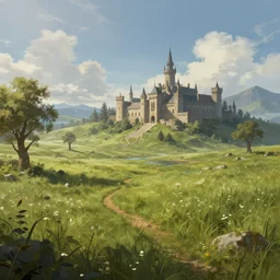 medieval fantasy meadow landscape, digital art, andreas rocha, trending on artstation, 4k wallpaper