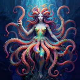 A psychedelic enhanced medusa geryon (variant) , vibrant color scheme, highly detailed, in the style of romanticism, cinematic, artstation, Moebius, Greg rutkowski