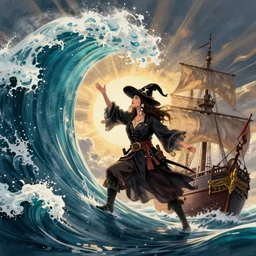 a pirate witch summoning a giant wave aboard a ghost ship by olivia de berardinis and zoe mozert and mark arian and harry ekman and gregory crewsdon