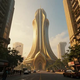 mumbai in the future, architecture, urban, cinematic, super realisitc, city streets, golden hour, distopian fantasy artwork made in 2 0 2 0