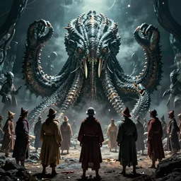 suspensuful scene of cthulhu being summoned by his acolytes, suspense, movie still, movie by stanley kubrik