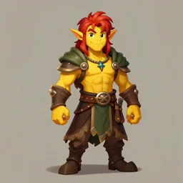 yellow elf guy with red hair, d&d character commission art, pathfinder, RPG Digital Art