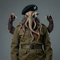 professional photo of cthulhu - man in military beret