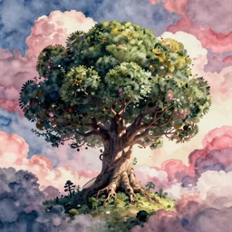 beautiful digital matter cinematic painting of fantasy tree and candy cloud sky watercolor edward hopper artstation