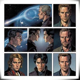 hyperspace lonliness 3 panel comic scene graphic novel layout photorealistic graphic novel by michael komarck, greg rutkowski, victo ngai, artgerm, willem claesz heda and j. dickenson roger deakins