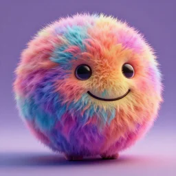 high quality 3 d render hyperrealistic very cute big spherical creature smile emoji, whiskers, plush mascot, short spiky colorful dense fluffy smooth fur 1 cm long, psychedelic lighting, 1 5 0 mm, smooth background, artstation, elegant, ultra detailed, octane render
