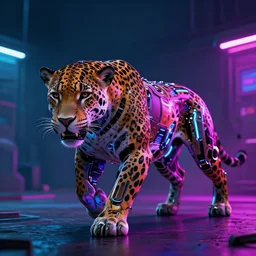 a neon cyberpunk cyborg jaguar