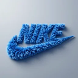 nike logo made of very fluffy blue faux fur placed : : on reflective surface, nike logo, professional advertising, overhead lighting, heavy detail, realistic by nate vanhook, mark miner