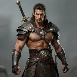 a portrait of a strong male fantasy warrior, by Ross Tran