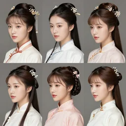 traditional female hairstyles, various colors, asian fashion models