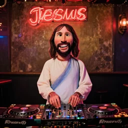 jesus is the Disk Jockey in a seedy nightclub in new orleans