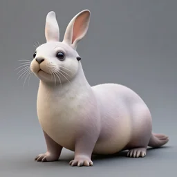 bipedal albino amphibious otter seal alien creature with rabbit ears and a fat tail, speculative biology