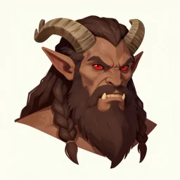 illustrarion. matte painting of single goliath, braided hair and beard. Brown skin. Red eyes. Elf ears, horns Portrait. Craig mullins. Orc teeth. ArtStation