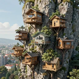 habitat 6 7 treehouses city built on the side of a vertical cliff, neofuturism architecture, digital painting, detailed, highly detailed, smooth, sharp focus, 3 d rendering, octane, unreal engine, digital, maya, award winning, trending on artstation