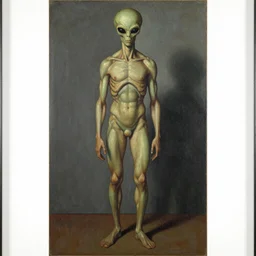alien man, full body, portraiture, painted by Beksiński, oil painting, intricate details