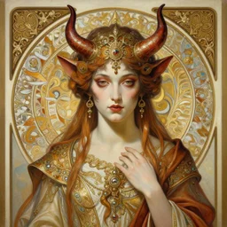 painting of a devil, decorated, intricate, elegant, highly detailed, digital painting, artstation, concept art, smooth, sharp focus, illustration, art by artgerm and greg rutkowski and alphonse mucha, 8 k