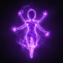 a purple aura emanating a purple glow, purple energy, ability image, dark background, digital art