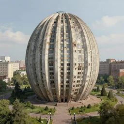 torus shaped building surrounded a garden. soviet brutalist architecture, decayed cityscape. sharp focus, smooth, hd, detailed, digital painting trending on art station.