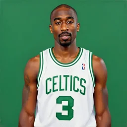 portrait of tupac shakur, boston celtics jersey number 3 4, green, white, cartoon digital art, oil on canvas, trending on artstation, octane render