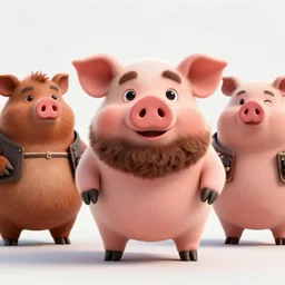 A biker pig with a beard next to other biker animals, Octane render, unreal engine 5, cinema4D, cinematic
