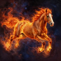 horse flying through the cosmos on fire, painting, Artstation