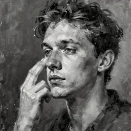 human touch concept art oil painting, black and white, by jama jurabaev, minimally detailed, brush hard, artstation