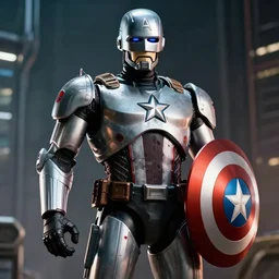 photo of robocop as captain america in a scifi movie with dramatic lighting