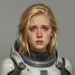portrait of a woman by greg rutkowski, she is about 3 0 years old, slavic, pretty, blond hair with two strans around her face, crying, helplessness and denial, she is wearing a futuristic space gear, highly detailed portrait, digital painting, artstation, concept art, smooth, sharp foccus ilustration, artstation hq.