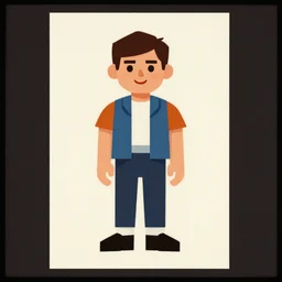 screen print full body portrait film grain 1 9 7 0 s art low poly character design