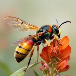 A psychedelic Indian paintbrush giant wasp , vibrant color scheme, highly detailed, in the style of romanticism, cinematic, artstation, Moebius, Greg rutkowski