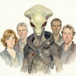 a simple and atmospheric watercolour portrait of a pulp sci - fi alien, very muted colors, by rebecca guay, michael kaluta, charles vess and jean moebius giraud