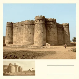 high quality photography of an old west african fortress, postcard, 1 8 9 0.