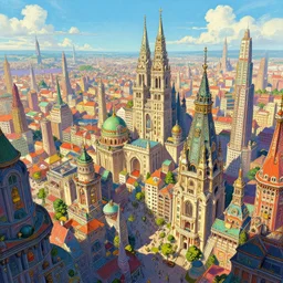 artstation concept of a city from a past vision of the future, bright colorful, hyperdetailed, artstation trending, world renowned artists, worth1000.com, historic artworks society, antique renewel, cgsociety, by greg rutkowski, by Gustave Dore, Deviantart