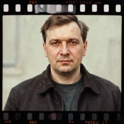 35mm film, a soviet man middle plane portrait, frontal view, , artistation render