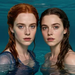highly detailed, ultra realistic, cinematic portrait, charlotte holmes!!!!! and tiffany pisani!!!!!, swimming, high detail, 8 k, sharp focus, movie still, dramatic lighting, ray tracing, smooth, lane brown, finnstark, oleg bulakh, diego fazio, mike dargas, emanuele dascanio, felix englund, micha