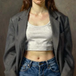vogue, intricate oil painting by john singer sargent, trending on artstation, crop top, blazer, jeans