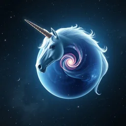 a spherical unicorn in a deep space with the spiral galaxy on its horn, 4 k ultra realistic octane render