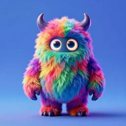 3 d model of adorable evil vibrant colored fur monster with glowing eyes by alexander jansson : 1 | centered, psychedelic, lsd, colorful, matte background : 0. 9 | by jim henson : 0. 7 | dave melvin : 0. 4 | unreal engine, deviantart, artstation, octane, finalrender, concept art, hd, 8 k resolution : 0. 8