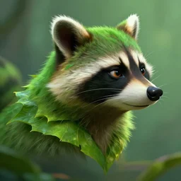 league of legends concept art anthropomorphic raccoon with green fur, art by charles liu, leaf, profile picture, fantasy style, perfect angle, soft lighting, vibrant color scheme, ultra detailed, volumetric lighting, octane render, commission art, 8 k wallpaper