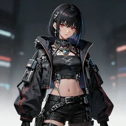 very cool girl wearing cyberpunk intricate streetwear, beautiful, detailed portrait, intricate complexity, cell shaded, 6 k, concept art, by kyoto animation, artgerm, krenz cushart, greg rutkowski, pixiv. cinematic dramatic atmosphere, sharp focus