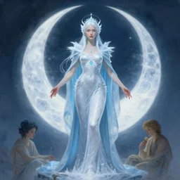 ice priestess of the sacral moon full body portrait highly detailed, digital painting, artstation, concept art, smooth and sharp focus, illustration, art by tian zi and wlop and alphonse mucha