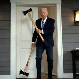 Joe Biden breaking down door with axe in the movie the Shining