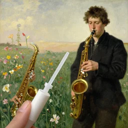 nasal swab test with saxophones on flowery fields by james ensor