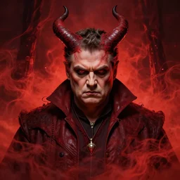 hyper realistic portrait of viktor orban depicted as satan, evil expression, red mist in hell, gorgeous lighting by kim jung giu weta studio, mucha, bautista and norman rockwell and greg rutkowski and tom bagshaw and james gurney and lucasfilm